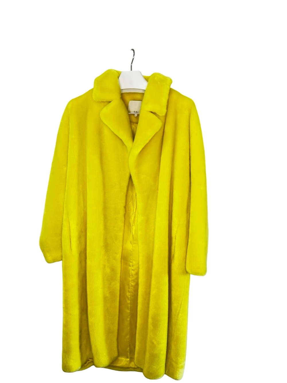 Tibi Bright Yellow Faux Fur Long Coat